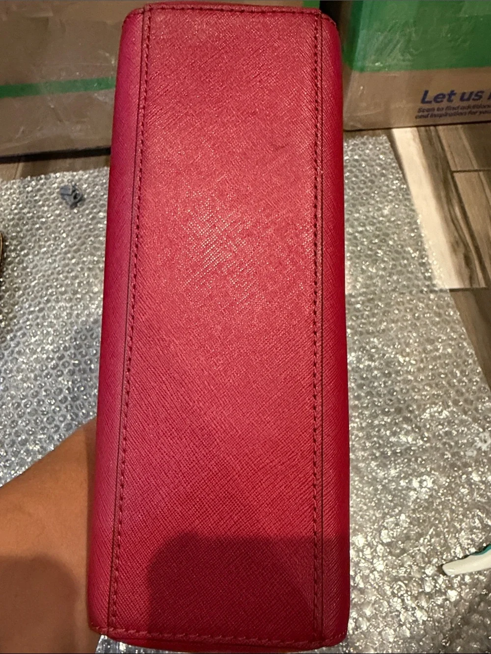 Michael Kors Brown & Red Logo Satchel with Gold Hardware